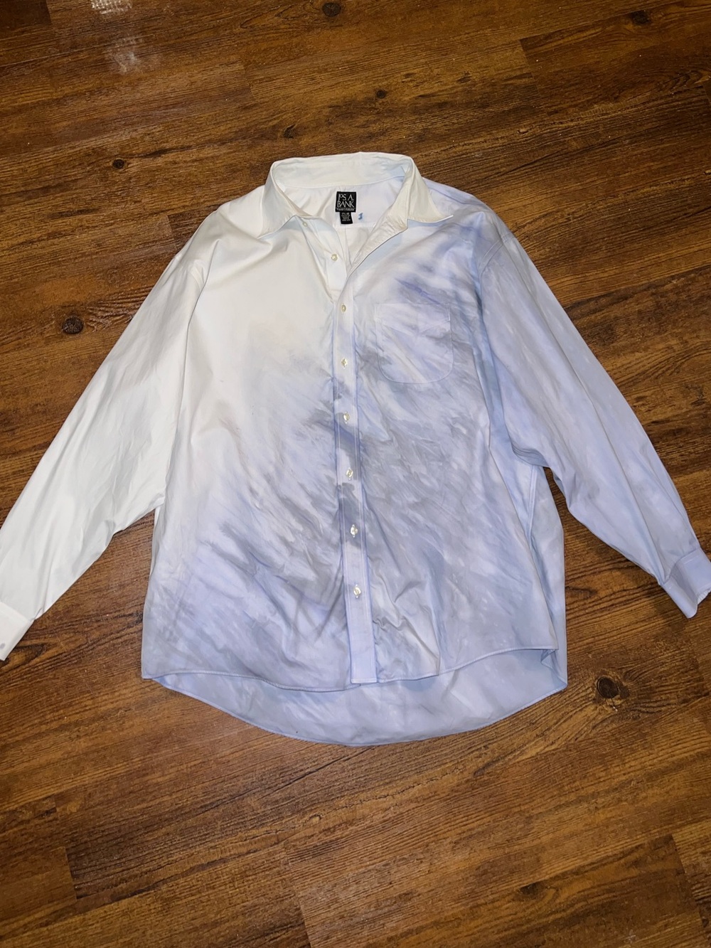 White Ombre Watercolor Artisanal Upcycled Blue Retro Button-Up Shirt Size XL - Picture 5 of 12